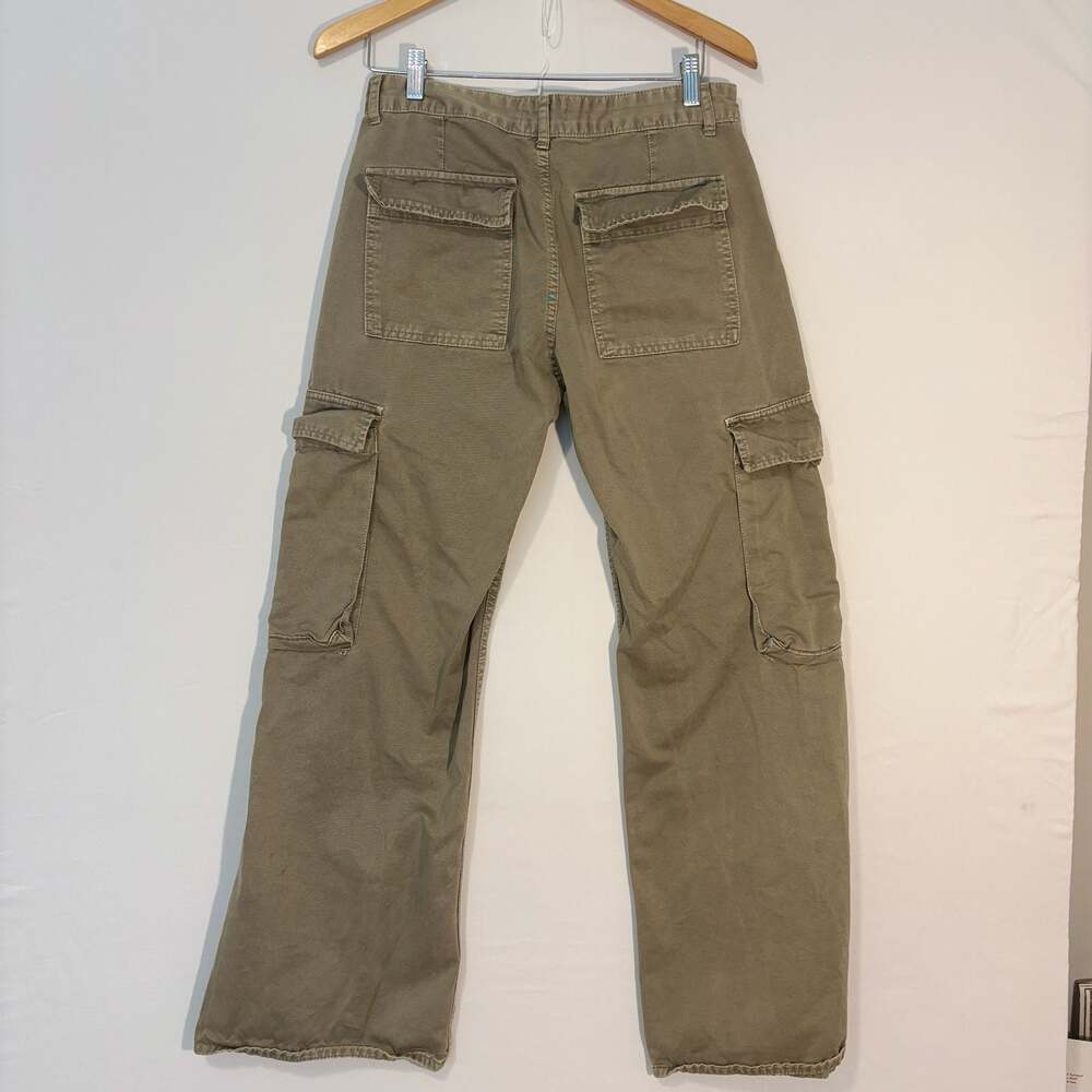 Zara TRF Wide Leg Khaki Cargo Pants Women Size 8 Y2K Utility Streetwear Baggy - Picture 4 of 7